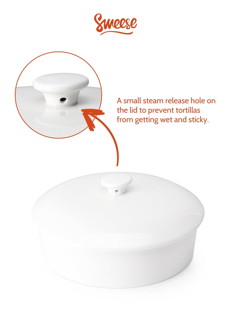 Sweese Ceramic Tortilla Warmer - Holds 12 Tortillas, Microwave & Oven Compatible, Elegant White Tortilla Holder with Lid for Taco Nights, Pancakes, Waffles - Durable & Easy to Clean - Image 3
